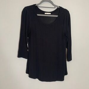 Anthro Pure Good Black Ribbed 3/4 Sleeve‎ Scoop Neck Tunic Top Shirt Womens M